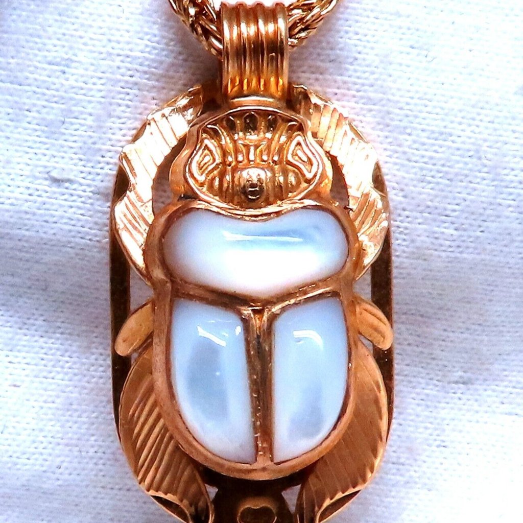 Egyptian Mother Of Pearl Specimen Beetle Mother Of Pearl Pendant 18kt Necklace
